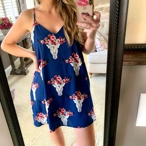 FAB’RIK | Western Floral Blue Strappy Mini Dress